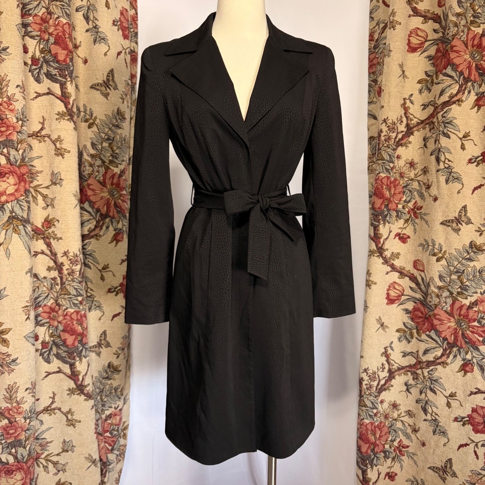 Bebe Y2k Gorgeous Black Snakeskin Embossed Long Trench Coat with Matching Belt